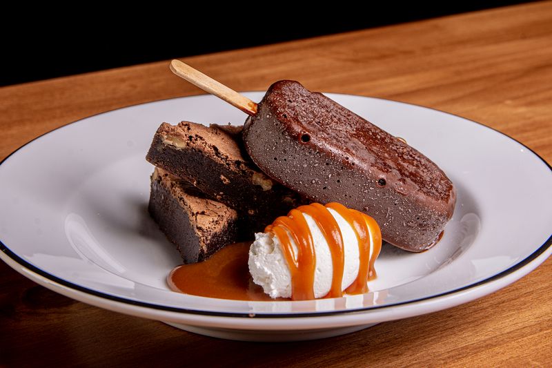warm chocolate brownie dessert